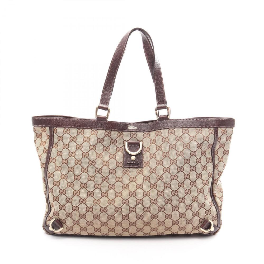 Gucci Abbey GG Canvas Tote Bag Leather Beige Brown